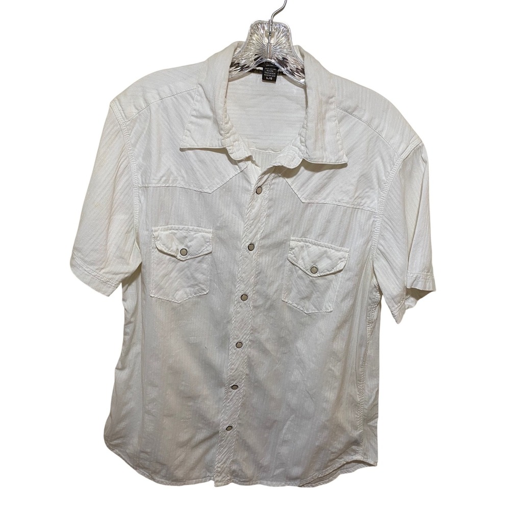 Arizona Jean Co Mens White Short Sleeve Western Pearl Snap Shirt Cotton L/G